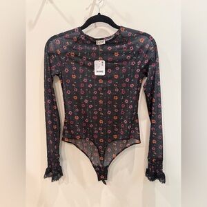 Free People Intimately Sheer Floral Long Sleeve Bodysuit